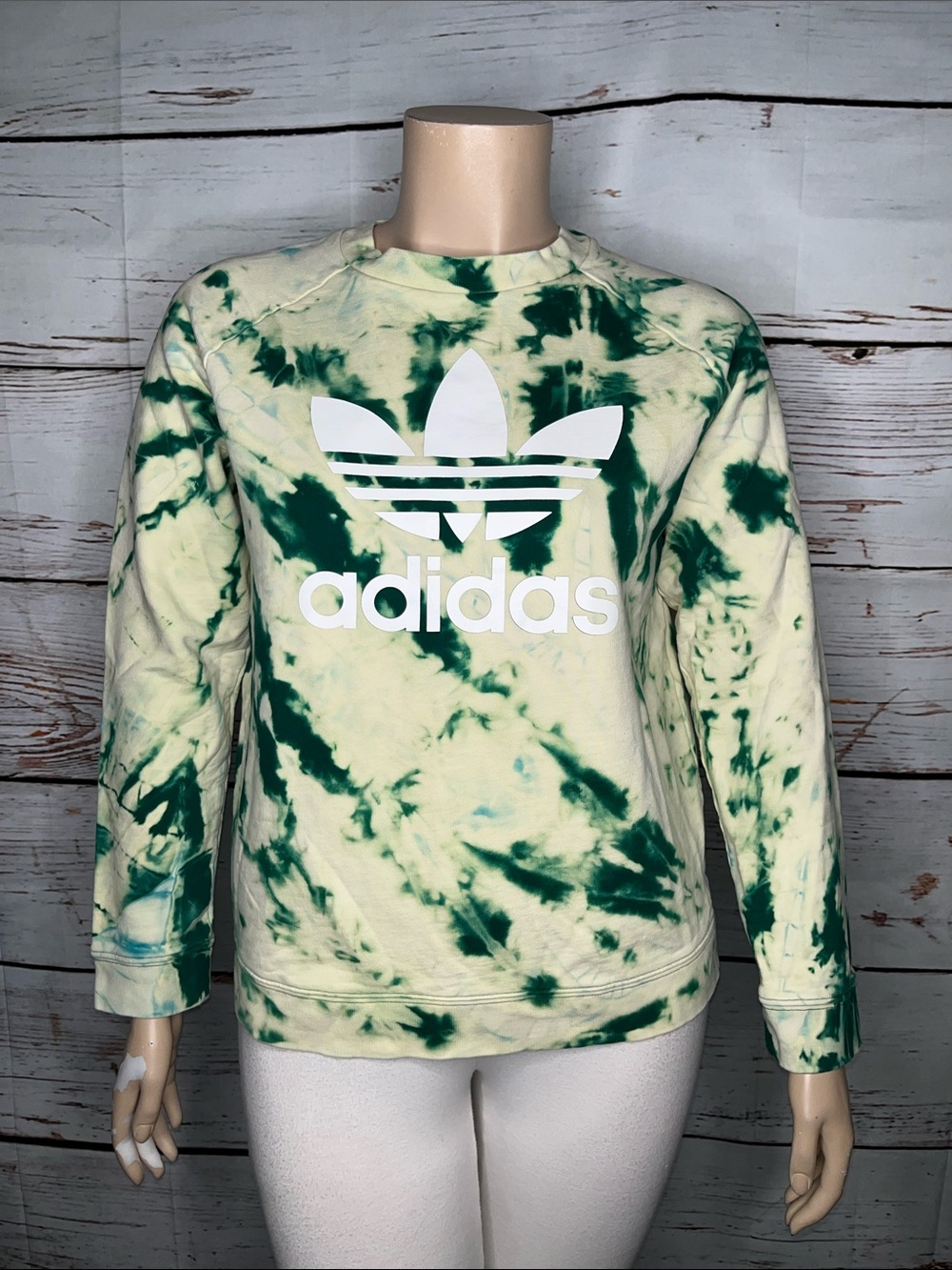 Adidas Size XL Green Tie Dye - White Logo Crewneck Sweatshirt Top